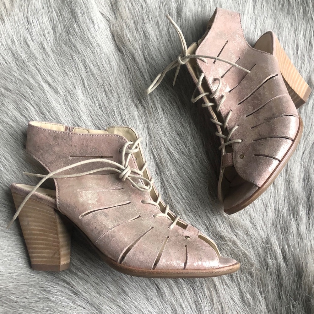 New Paul Green Cosmo Blush Metallic Sandals peep toe heels 2.5 5